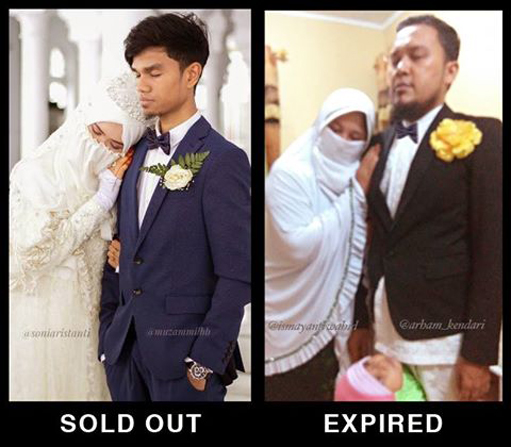 Foto Pelesetan Pernikahan Muzammil Hasballah yang Lucu, Ada Sold Out dan Expired