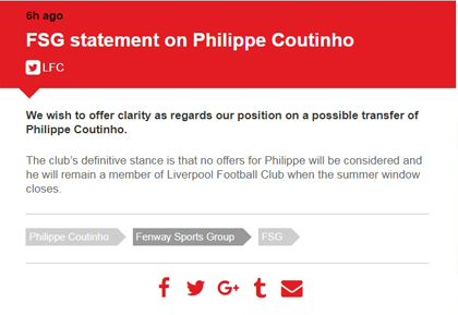 Coutinho Ajukan Permohonan Pindah dari Liverpool
