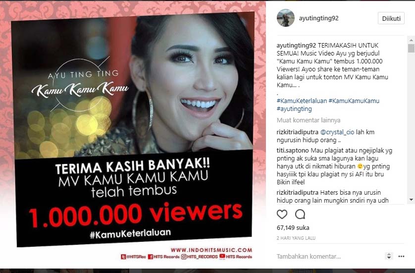 Dituduh Plagiat, Lagu Baru Ayu Ting Ting Malah Ditonton Jutaan Orang