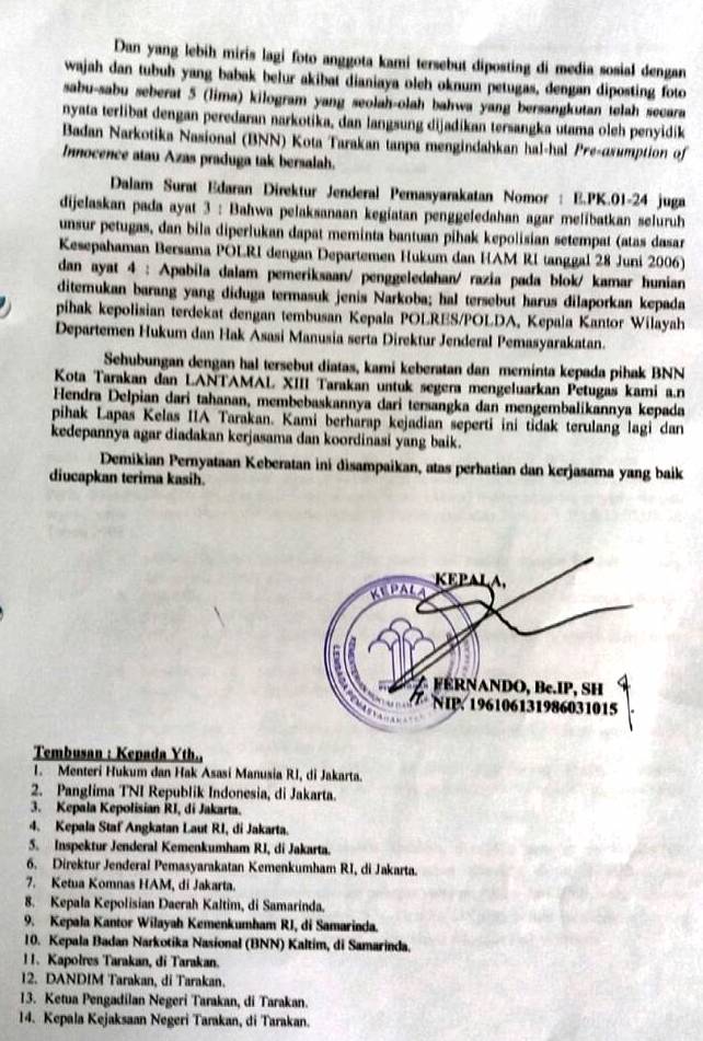 BNN Tangkap Sipir Lapas Tarakan, Kalapas Layangkan Protes