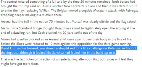 Chelsea Tuding Sanchez Biang Kerok Kartu Merah David Luiz