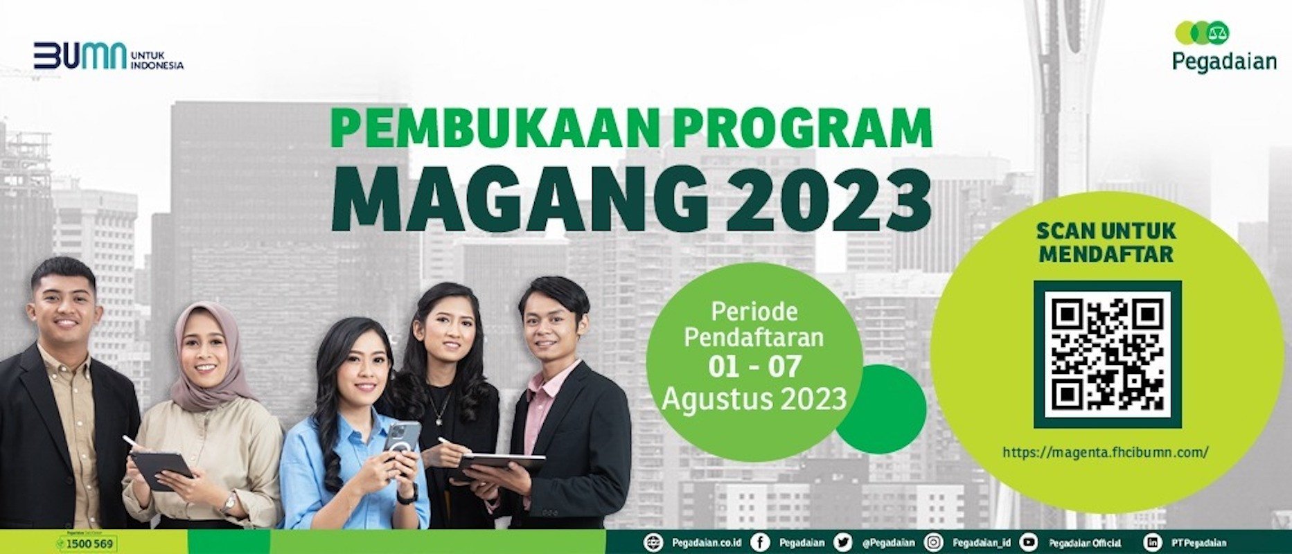 PT Pegadaian bersama Forum Human Capital Indonesia (FHCI) membuka lowongan magang melalui Program Magang Generasi Bertalenta (Magenta). Foto: Pegadaian.