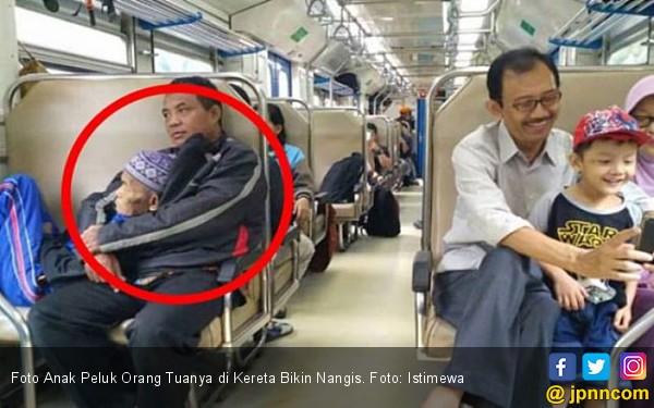 Foto Anak Peluk Orang Tuanya di Kereta Bikin Nangis 