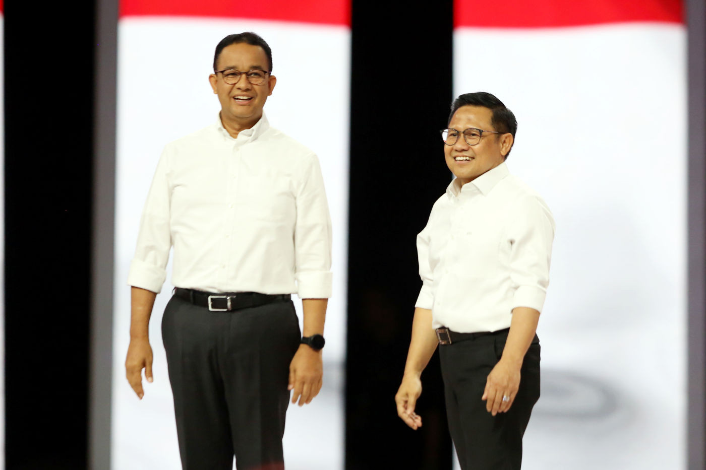 Paslon nomor urut 1 Anies Baswedan dan Muhaimin Iskandar mengikuti Debat Keempat Cawapres Pemilu 2024 di Gedung JCC, Jakarta, Minggu (21/1).