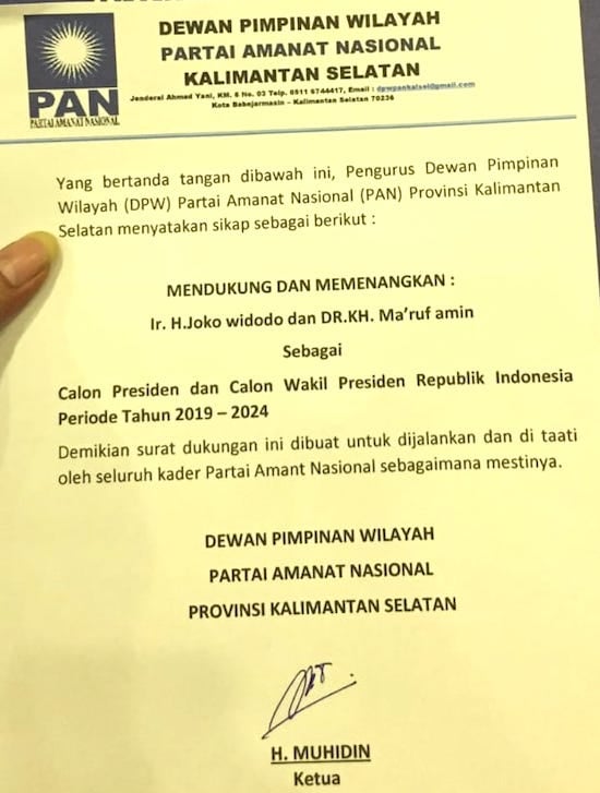 Ogah Lawan Arus Kuat, PAN Kalsel Ikut Dukung Jokowi-Ma&#039;ruf