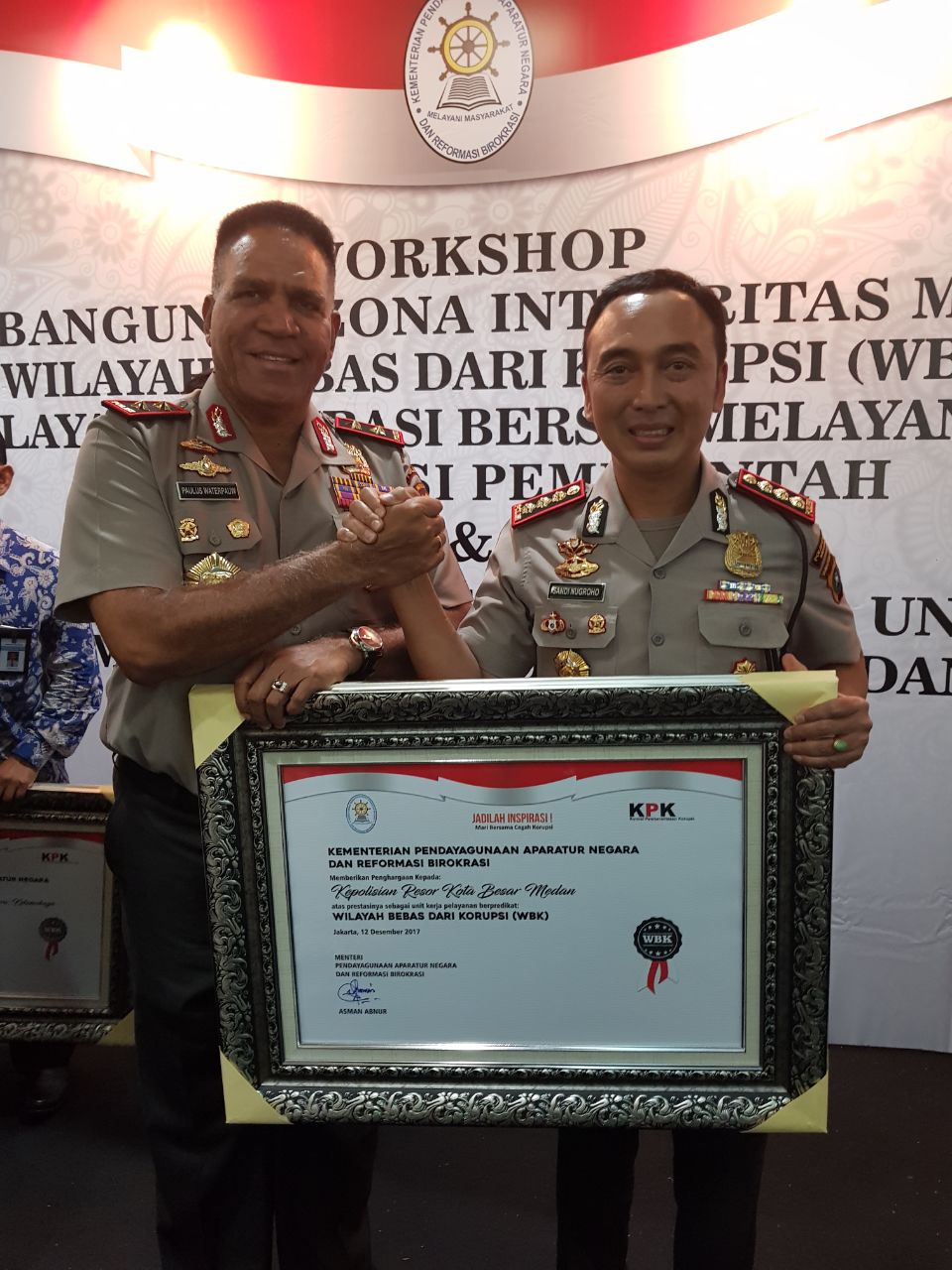 Polrestabes Medan Raih Award Pembangunan Zona Integritas WBK