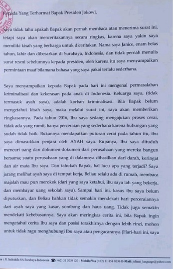 Mengharukan, Anak Chin Chin Tulis Surat untuk Jokowi