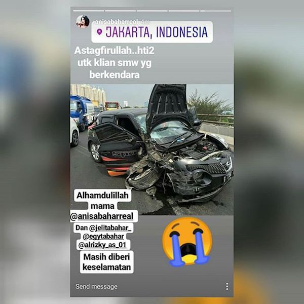 Anisa Bahar Alami Kecelakaan, Mobilnya Sampai Hancur