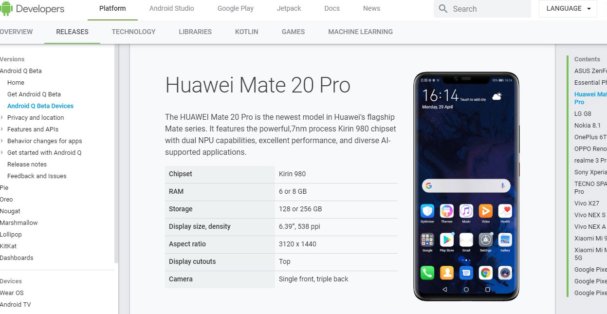 Sempat Ditarik, Huawei Mate 20 Pro Kembali Masuk di Program Android Q
