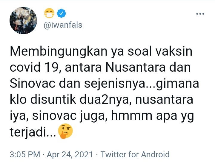Iwan Fals Bingung Soal Vaksin Sinovac dan Nusantara