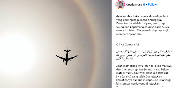 Lion Air JT 610 Jatuh ke Laut, Dewi Sandra Ingatkan Kematian