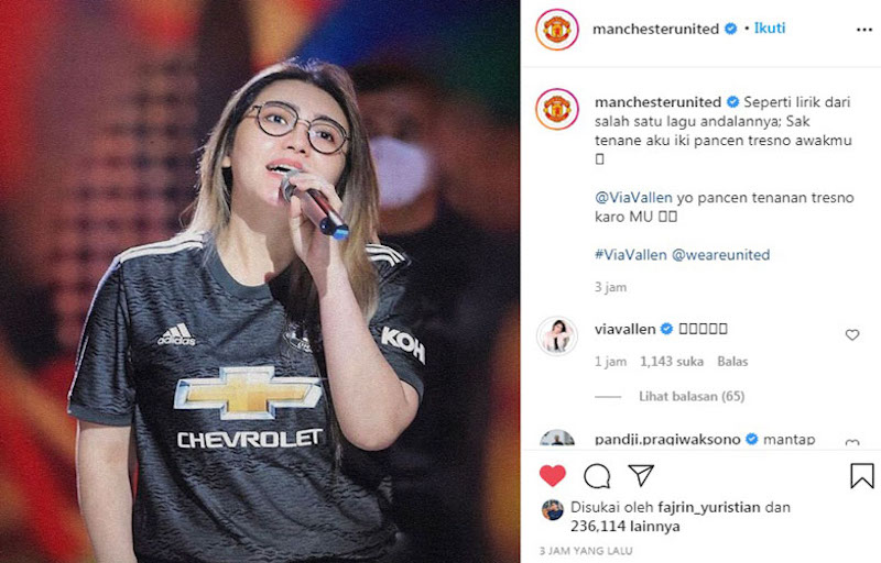 Reaksi Via Vallen Usai Fotonya Nongol di Akun Instagram Manchester United