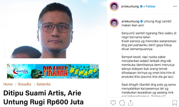 Pablo Benua Ditahan, Arie Untung Curhat Ditipu Suami Artis