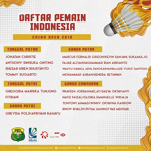 Indonesia Kirim Pasukan Terbaik ke China Open 2019