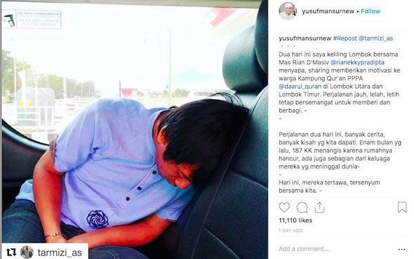 Rian D&#039;Masiv Kelelahan usai Acara Amal di Lombok, Fotonya Viral