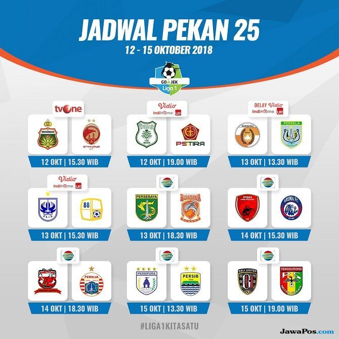 Jadwal Lengkap dan Siaran Langsung Pekan ke-25 Liga 1 2018