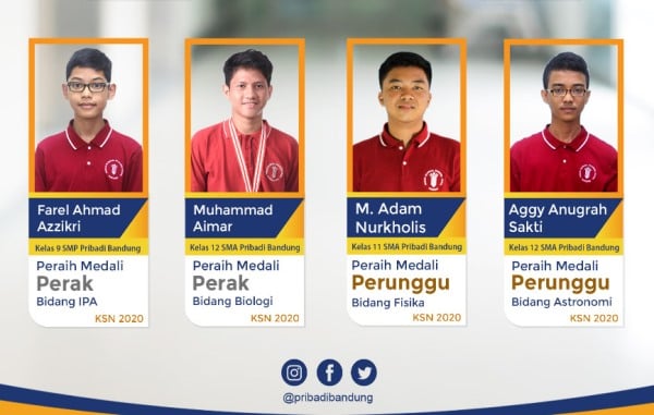 Siswa SMP dan SMA Pribadi Bandung Menyabet 6 Medali KSN 2020