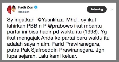 Fadli Zon Ingatkan Yusril Tak Lupakan Jasa Prabowo bagi PBB