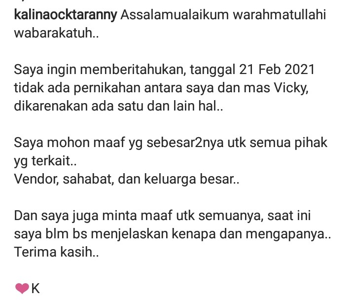 Vicky Prasetyo dan Kalina Ocktaranny Mendadak Batal Nikah