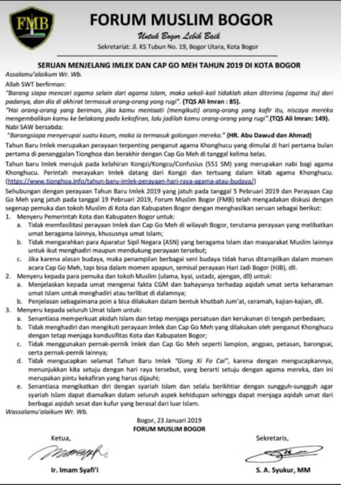 Tolak Seruan Forum Muslim Bogor, Bima Arya Izinkan Perayaan Imlek